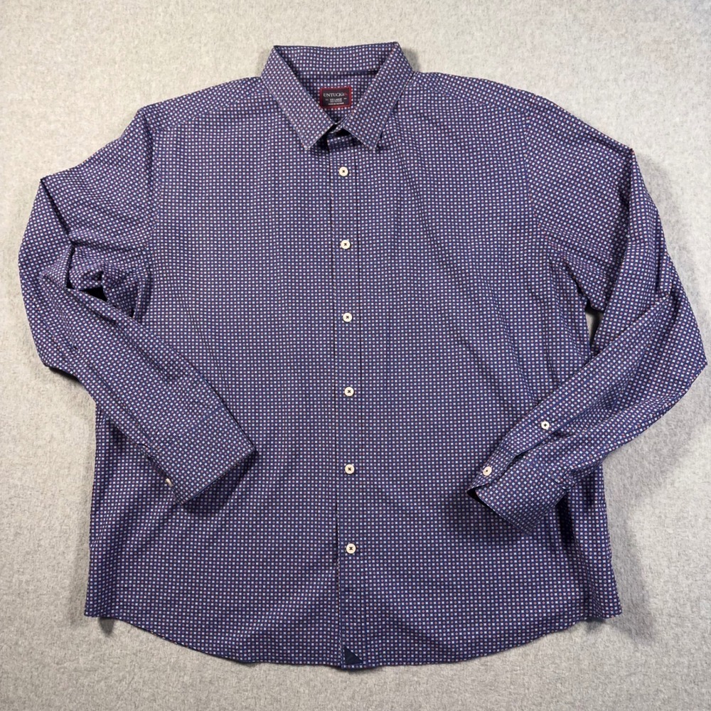 UNTUCKit Mens XXL Blue Orange Geometric Floral Cotton Button Down Shirt